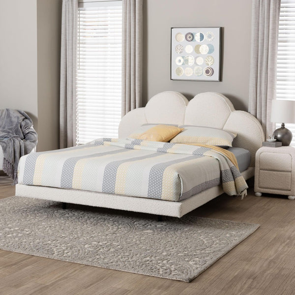 Baxton Studio Baxton Studio Barrera Floating Platform Bed - Elegant Cream Boucle Upholstered Design for Modern Bedrooms King BBT61331-Floating Bed-Cream-King