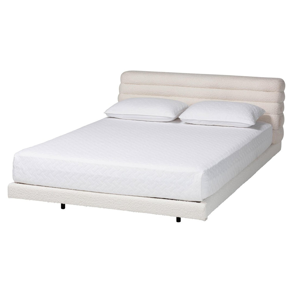 Baxton Studio Baxton Studio Alfie Boucle Floating Bed Frame with Channel Tufted Headboard for Modern Bedrooms King BBT61332-Floating Bed-Cream-King