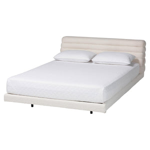 Baxton Studio Baxton Studio Alfie Boucle Floating Bed Frame with Channel Tufted Headboard for Modern Bedrooms King BBT61332-Floating Bed-Cream-King