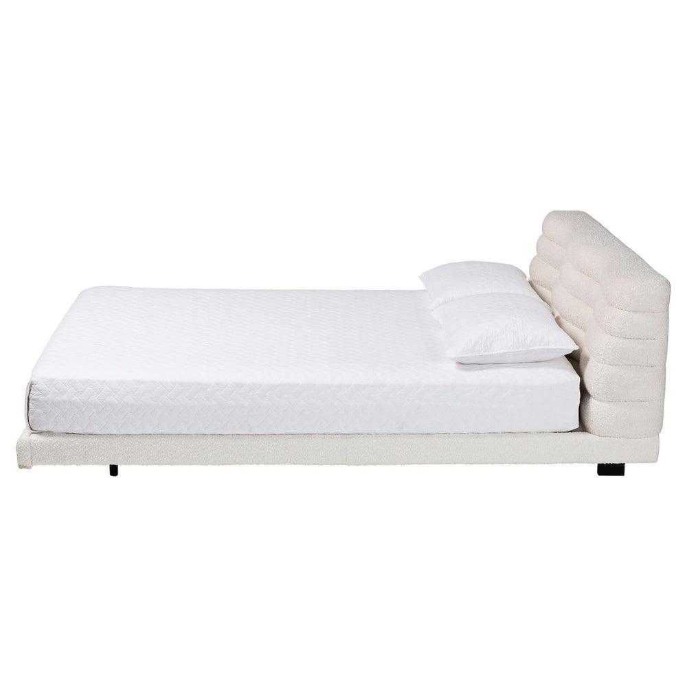 Baxton Studio Baxton Studio Alfie Boucle Floating Bed Frame with Channel Tufted Headboard for Modern Bedrooms King BBT61332-Floating Bed-Cream-King