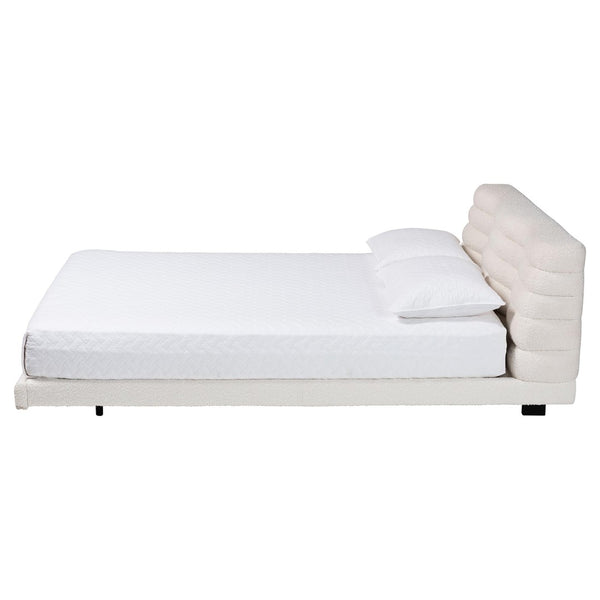 Baxton Studio Baxton Studio Alfie Boucle Floating Bed Frame with Channel Tufted Headboard for Modern Bedrooms King BBT61332-Floating Bed-Cream-King