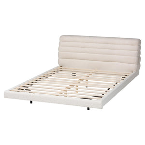 Baxton Studio Baxton Studio Alfie Boucle Floating Bed Frame with Channel Tufted Headboard for Modern Bedrooms King BBT61332-Floating Bed-Cream-King