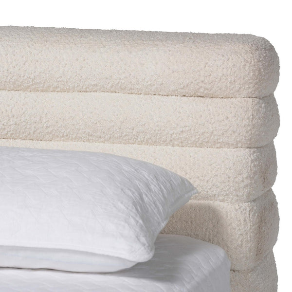 Baxton Studio Baxton Studio Alfie Boucle Floating Bed Frame with Channel Tufted Headboard for Modern Bedrooms King BBT61332-Floating Bed-Cream-King