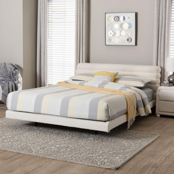 Baxton Studio Baxton Studio Alfie Boucle Floating Bed Frame with Channel Tufted Headboard for Modern Bedrooms King BBT61332-Floating Bed-Cream-King