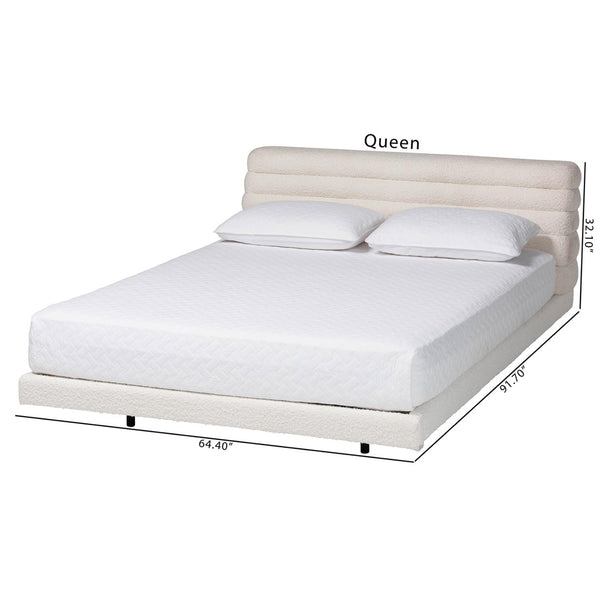 Baxton Studio Baxton Studio Alfie Boucle Floating Bed Frame with Channel Tufted Headboard for Modern Bedrooms King BBT61332-Floating Bed-Cream-King