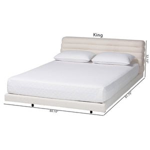 Baxton Studio Baxton Studio Alfie Boucle Floating Bed Frame with Channel Tufted Headboard for Modern Bedrooms King BBT61332-Floating Bed-Cream-King