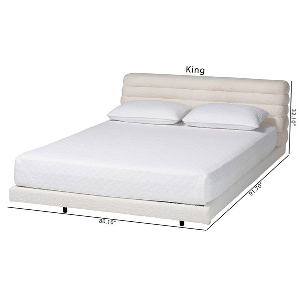 Baxton Studio Baxton Studio Alfie Boucle Floating Bed Frame with Channel Tufted Headboard for Modern Bedrooms King BBT61332-Floating Bed-Cream-King