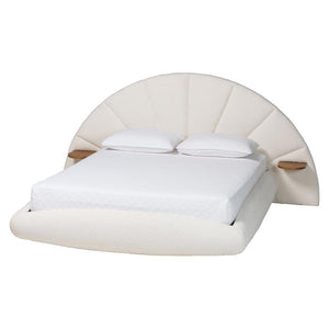 Baxton Studio Baxton Studio Cherise Modern Cream Boucle Floating Bed with Built-In Shelves for Stylish Bedrooms King BBT61326-Floating Bed-Cream-King