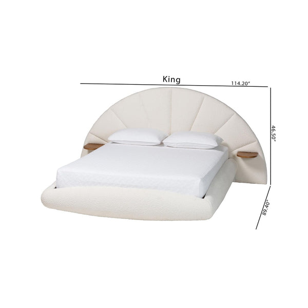 Baxton Studio Baxton Studio Cherise Modern Cream Boucle Floating Bed with Built-In Shelves for Stylish Bedrooms King BBT61326-Floating Bed-Cream-King