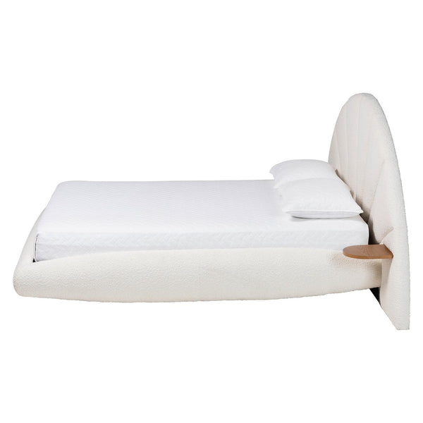 Baxton Studio Baxton Studio Cherise Modern Cream Boucle Floating Bed with Built-In Shelves for Stylish Bedrooms King BBT61326-Floating Bed-Cream-King