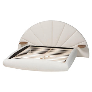 Baxton Studio Baxton Studio Cherise Modern Cream Boucle Floating Bed with Built-In Shelves for Stylish Bedrooms King BBT61326-Floating Bed-Cream-King