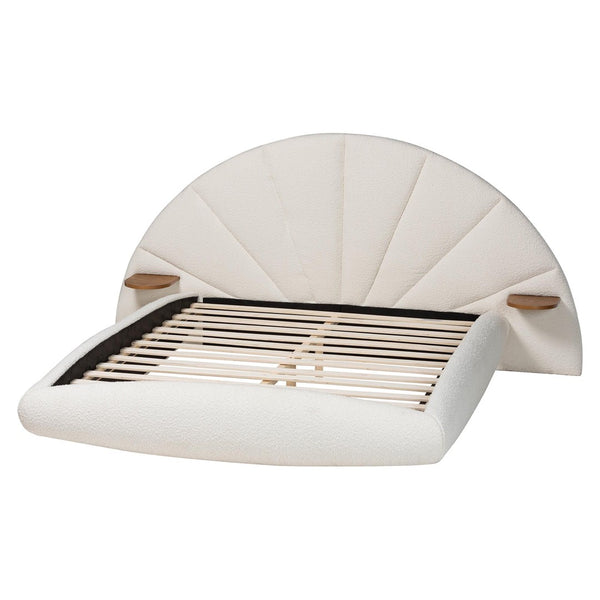 Baxton Studio Baxton Studio Cherise Modern Cream Boucle Floating Bed with Built-In Shelves for Stylish Bedrooms King BBT61326-Floating Bed-Cream-King