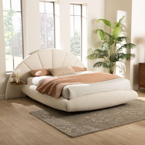 Baxton Studio Baxton Studio Cherise Modern Cream Boucle Floating Bed with Built-In Shelves for Stylish Bedrooms King BBT61326-Floating Bed-Cream-King