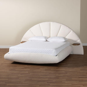 Baxton Studio Baxton Studio Cherise Modern Cream Boucle Floating Bed with Built-In Shelves for Stylish Bedrooms King BBT61326-Floating Bed-Cream-King