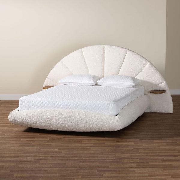 Baxton Studio Baxton Studio Cherise Modern Cream Boucle Floating Bed with Built-In Shelves for Stylish Bedrooms King BBT61326-Floating Bed-Cream-King