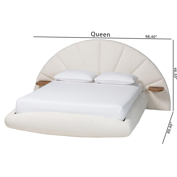 Baxton Studio Baxton Studio Cherise Modern Cream Boucle Floating Bed with Built-In Shelves for Stylish Bedrooms King BBT61326-Floating Bed-Cream-King