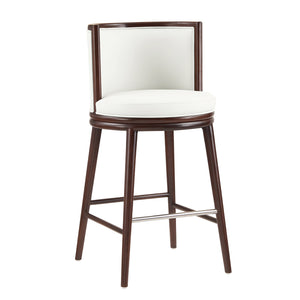 English Elm Evalyn Commercial White Leatherette Barstool with Beech Wood Legs, Foam-Padded Seat & Steel Footrest B365P398035