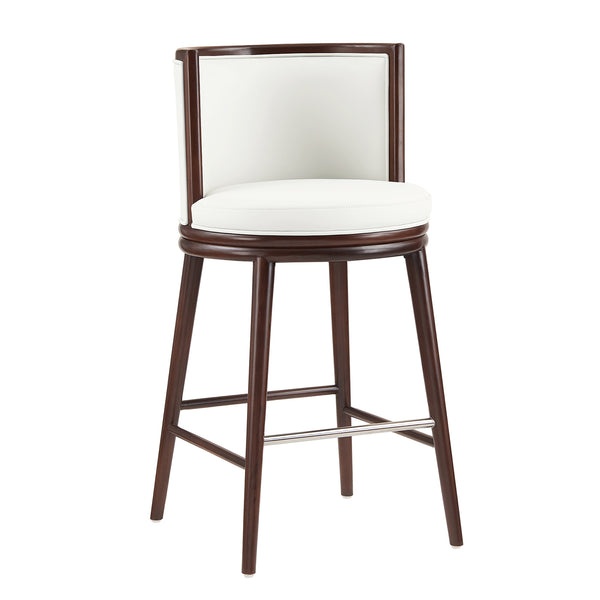 English Elm Evalyn Commercial White Leatherette Barstool with Beech Wood Legs, Foam-Padded Seat & Steel Footrest B365P398035