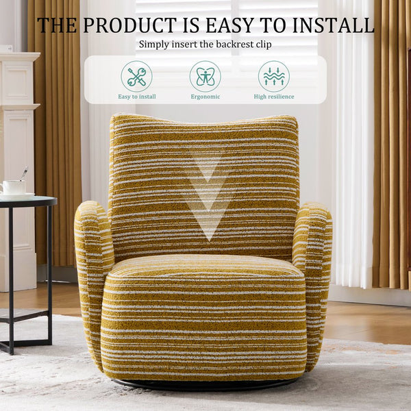 English Elm Modern Boucle 360° Swivel Leisure Chair with High‑Resilience Sponge, Supportive Curve, 550lb Capacity Mustard yellow W395P355482