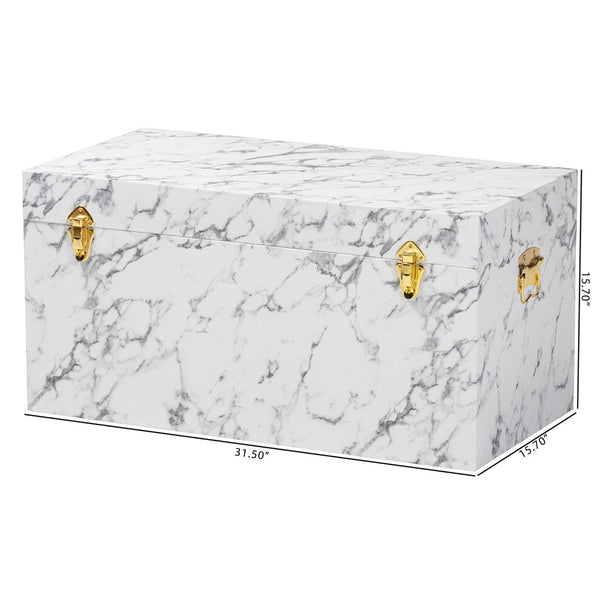 Baxton Studio Baxton Studio Brenta Faux Marble Lift-Top Storage Trunk - Elegant Organizer for Home Décor & Clutter JY24A208-White/Grey-Wooden-Ottoman