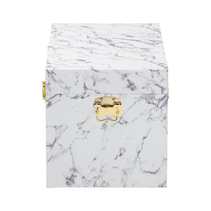 Baxton Studio Baxton Studio Brenta Faux Marble Lift-Top Storage Trunk - Elegant Organizer for Home Décor & Clutter JY24A208-White/Grey-Wooden-Ottoman