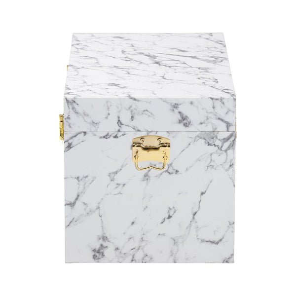 Baxton Studio Baxton Studio Brenta Faux Marble Lift-Top Storage Trunk - Elegant Organizer for Home Décor & Clutter JY24A208-White/Grey-Wooden-Ottoman