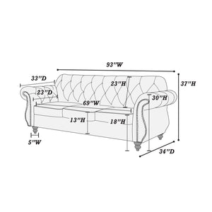 English Elm 2pc Indigo Velvet Sofa Set 2pc Living Room Crystal Tufted Upholstered Couch Loveseat with Nailhead Trim B011S01699