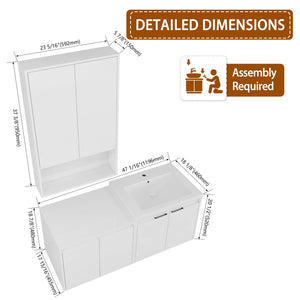 English Elm 48" Modern Bathroom Vanity With Glossy Resin Sink, Soft-Close Storage & Stylish Float Mount Design W999S00422