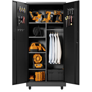 English Elm Metal Rolling Garage Cabinet with Pegboard Door Drawer Locking Storage and Adjustable Shelves T2398P465999