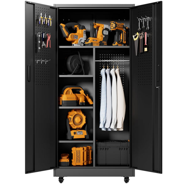 English Elm Metal Rolling Garage Cabinet with Pegboard Door Drawer Locking Storage and Adjustable Shelves T2398P465999