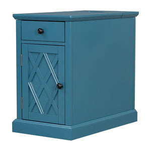 English Elm U-can Acacia Wood End Table with Usb Charging Station Drawer and Cabinet Storage Navy Blue N724P353565M