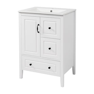 English Elm Christopher Knight Home® - 24 Freestanding Retro Bathroom Vanity with Ceramic Sink, Soft-Close Cabinet & Drawers, Painted MDF Finish White N759P292551K
