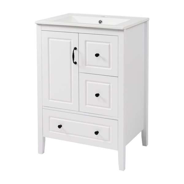 English Elm Christopher Knight Home® - 24 Freestanding Retro Bathroom Vanity with Ceramic Sink, Soft-Close Cabinet & Drawers, Painted MDF Finish White N759P292551K