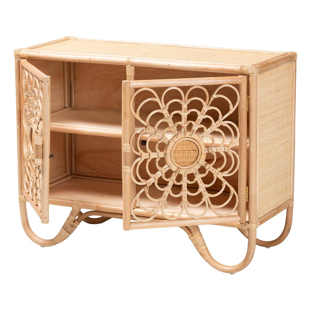 Baxton Studio bali Acelin Handcrafted Rattan Storage Cabinet - Boho Chic Console with Floral Doors for Stylish Living WS016-Large/Double Version-Natural-Rattan-Cabinet