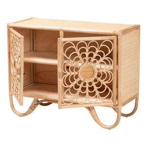 Baxton Studio bali Acelin Handcrafted Rattan Storage Cabinet - Boho Chic Console with Floral Doors for Stylish Living WS016-Large/Double Version-Natural-Rattan-Cabinet