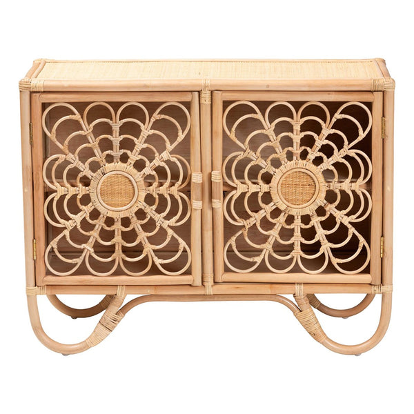 Baxton Studio bali Acelin Handcrafted Rattan Storage Cabinet - Boho Chic Console with Floral Doors for Stylish Living WS016-Large/Double Version-Natural-Rattan-Cabinet