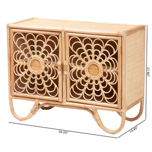 Baxton Studio bali Acelin Handcrafted Rattan Storage Cabinet - Boho Chic Console with Floral Doors for Stylish Living WS016-Large/Double Version-Natural-Rattan-Cabinet