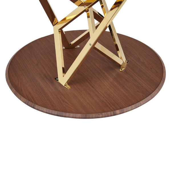 English Elm 37inch Round Walnut Dining Table Polished Golden Steel Legs Seats Four Modern Kitchen W3357P395498