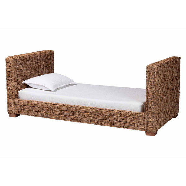 Baxton Studio bali Rhinos Handwoven Seagrass Daybed - Twin Coastal Boho Bed with Stylish Basketweave Design Rhinos-Bleached Lt Brwn No Mattress-Daybed