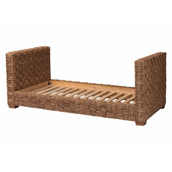 Baxton Studio bali Rhinos Handwoven Seagrass Daybed - Twin Coastal Boho Bed with Stylish Basketweave Design Rhinos-Bleached Lt Brwn No Mattress-Daybed
