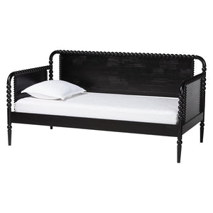 Baxton Studio Baxton Studio Lucera Daybed - Vintage Wooden Spindle Bed Frame, Twin Sofa Bed for Elegant Interiors MG0110-4-Black-Daybed