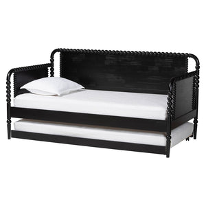 Baxton Studio Baxton Studio Lucera Bobbin Daybed with Rolling Trundle - Timeless Wooden Sofa Bed for Guests & Relaxation Black MG0110-4-Black-Daybed/T