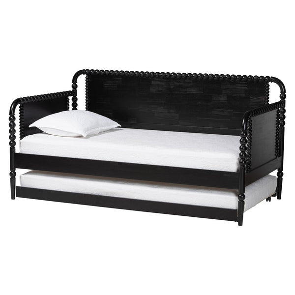 Baxton Studio Baxton Studio Lucera Bobbin Daybed with Rolling Trundle - Timeless Wooden Sofa Bed for Guests & Relaxation Black MG0110-4-Black-Daybed/T