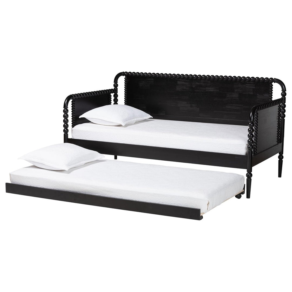 Baxton Studio Baxton Studio Lucera Bobbin Daybed with Rolling Trundle - Timeless Wooden Sofa Bed for Guests & Relaxation Black MG0110-4-Black-Daybed/T