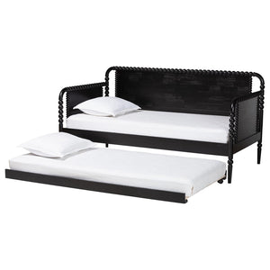 Baxton Studio Baxton Studio Lucera Bobbin Daybed with Rolling Trundle - Timeless Wooden Sofa Bed for Guests & Relaxation Black MG0110-4-Black-Daybed/T