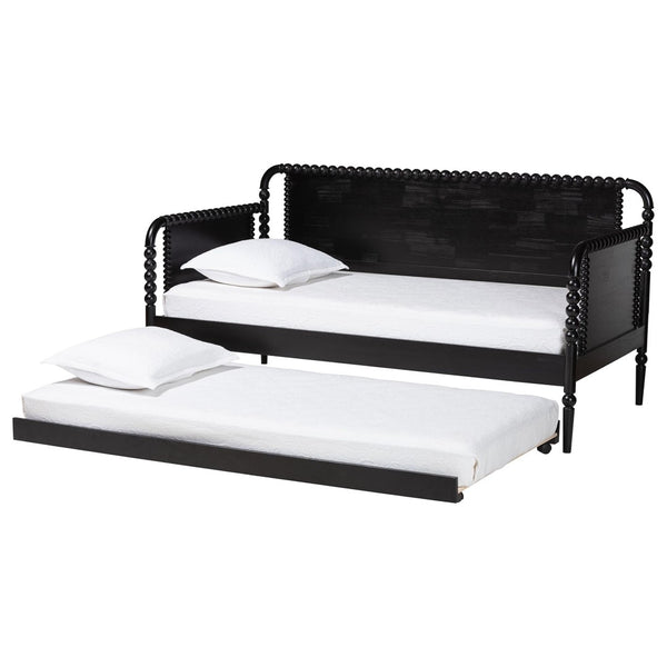 Baxton Studio Baxton Studio Lucera Bobbin Daybed with Rolling Trundle - Timeless Wooden Sofa Bed for Guests & Relaxation Black MG0110-4-Black-Daybed/T