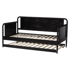 Baxton Studio Baxton Studio Lucera Bobbin Daybed with Rolling Trundle - Timeless Wooden Sofa Bed for Guests & Relaxation Black MG0110-4-Black-Daybed/T