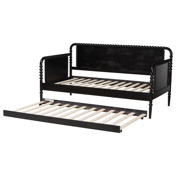Baxton Studio Baxton Studio Lucera Bobbin Daybed with Rolling Trundle - Timeless Wooden Sofa Bed for Guests & Relaxation Black MG0110-4-Black-Daybed/T