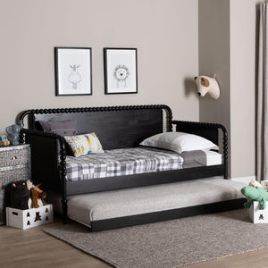 Baxton Studio Baxton Studio Lucera Bobbin Daybed with Rolling Trundle - Timeless Wooden Sofa Bed for Guests & Relaxation Black MG0110-4-Black-Daybed/T