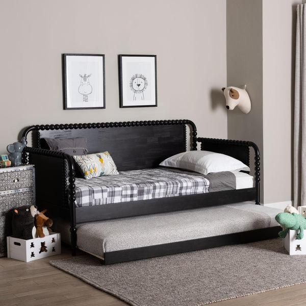 Baxton Studio Baxton Studio Lucera Bobbin Daybed with Rolling Trundle - Timeless Wooden Sofa Bed for Guests & Relaxation Black MG0110-4-Black-Daybed/T